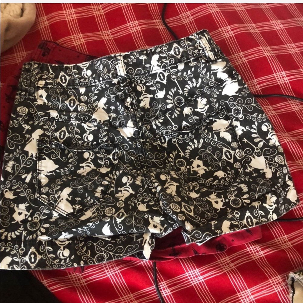 Black and white alice in wonderland shorts